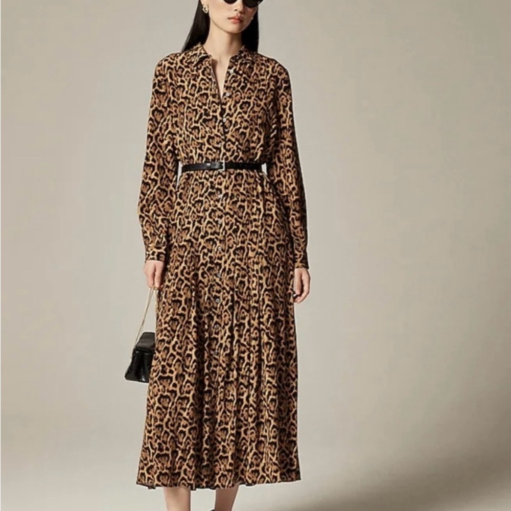 J. Crew Brown Leopard Long Sleeve Dress